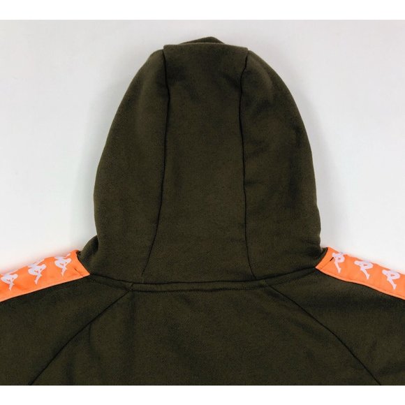 Kappa 222 Banda Hurtado 2 Men 3XL Olive Green Orange Hoodie Sweatshirt Logo Tape - Picture 12 of 12